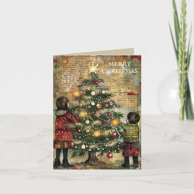 Juldekoration för barn - gammal stil, träd helgkort (Framsida)