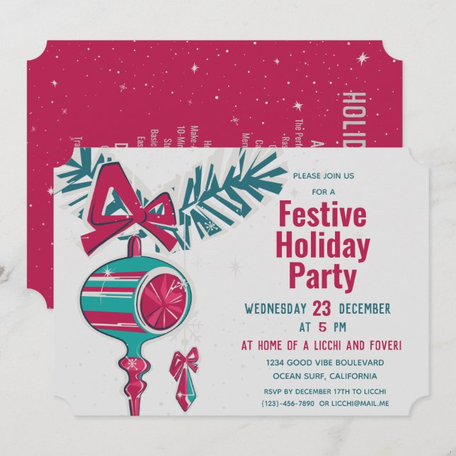 Juldekoration i Mid Century Modern Inbjudningar (Fram/baksida)