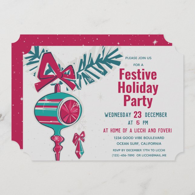 Juldekoration i mitten av seklet modern stil inbjudningar (Fram/baksida)