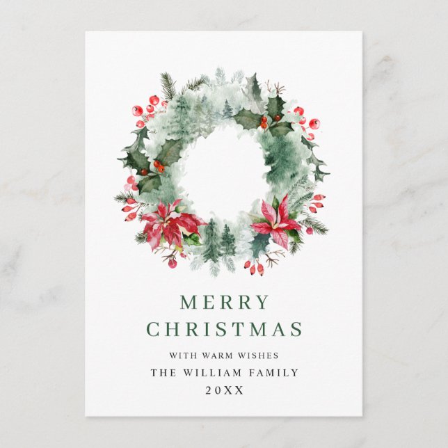 Juldekoration med järnek, bär och tall från skogen julkort (Framsida)