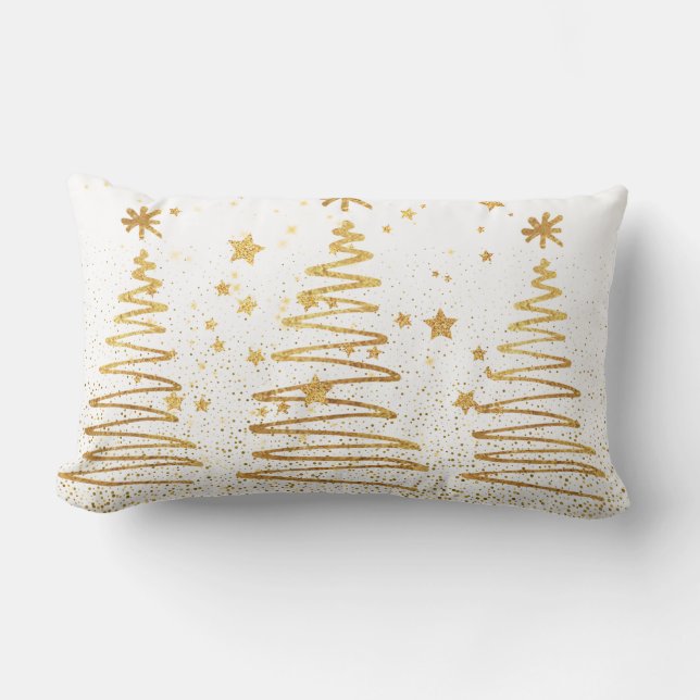 Juldekoration modern festlig jul guld och vit lumbarkudde (Framsida)