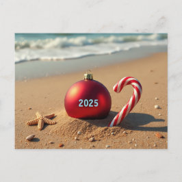 Juldekoration på strand julkort helg vykort