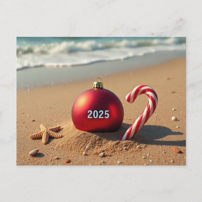 Juldekoration på strand julkort helg vykort (Framsida)