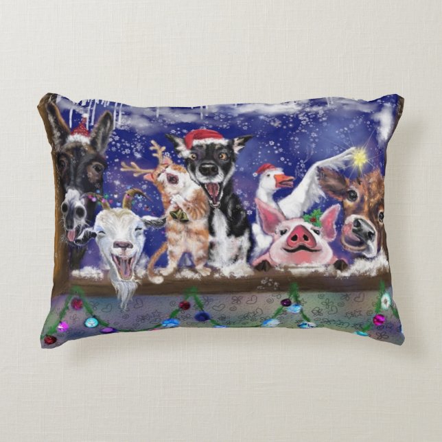 Juldekoration Pillow Lycklig Farm Animal Party Prydnadskudde (Framsidan)