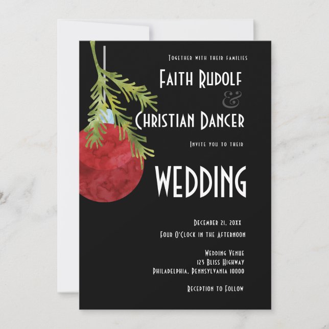 Juldekoration Röd, Modern Bröllop Meddelande (Framsida)