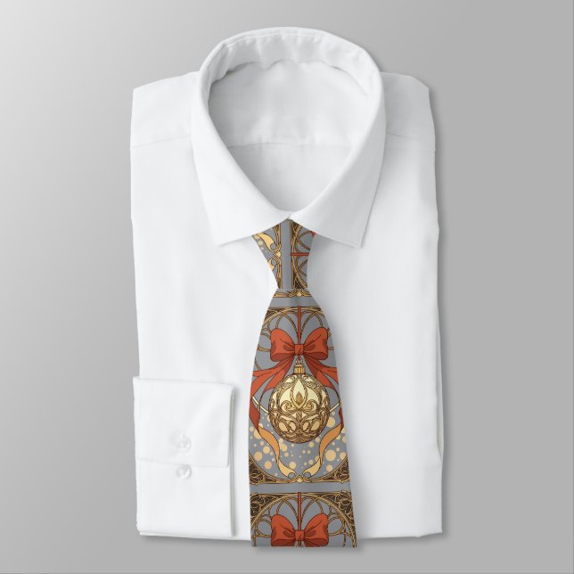 Juldekoration Röd Och Beige Art Nouveau  Slips (Bunden)