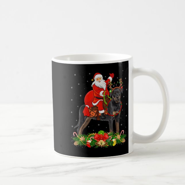 Juldekoration Rolig Tomte Ridande Rottweiler Hund  Kaffemugg (Höger)