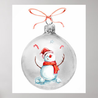 Juldekoration snö man, vattenfärg poster