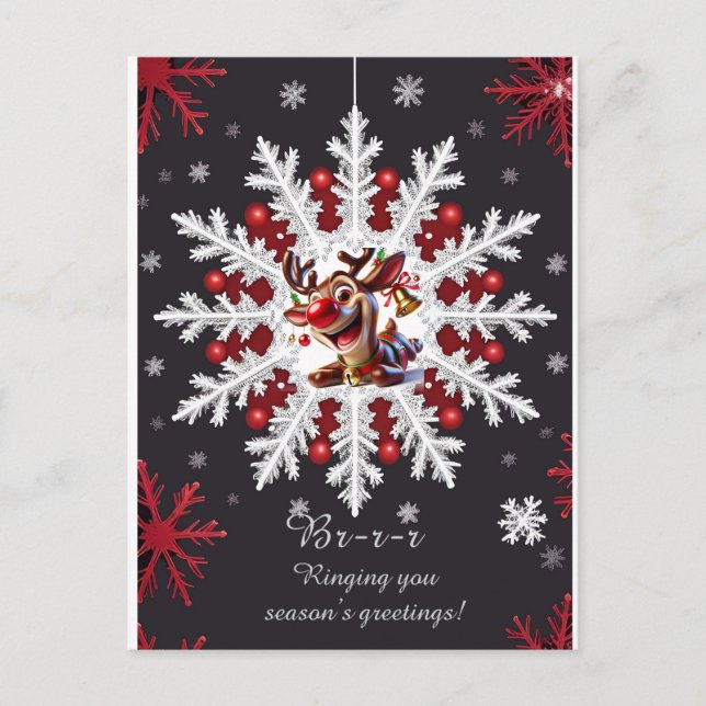 Juldekoration Snöflinga Röda Vinterhjortar Helg Vykort (Framsida)