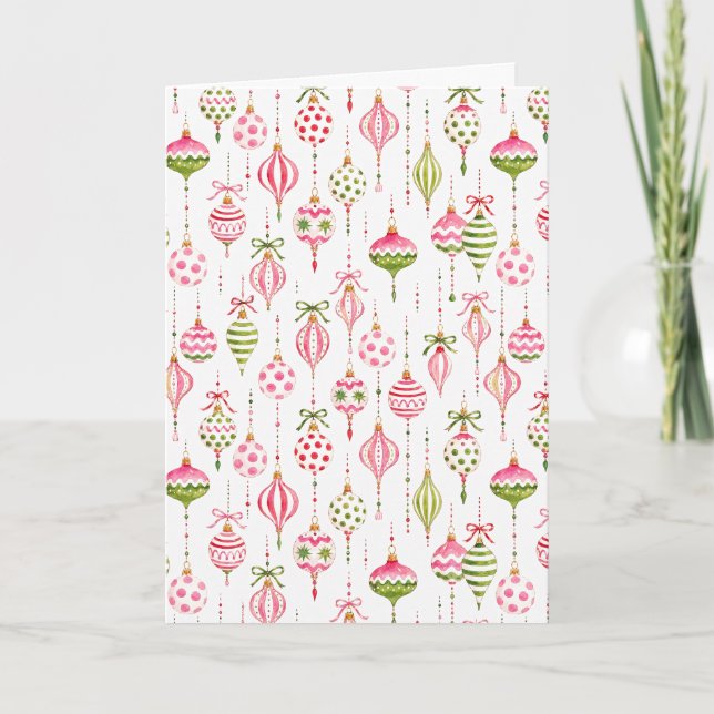 Juldekoration Vattenfärg Rosa och Grön Kort (Framsida)