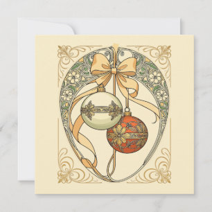 Juldekorationer Beige och Röd Art Nouveau Inbjudningar