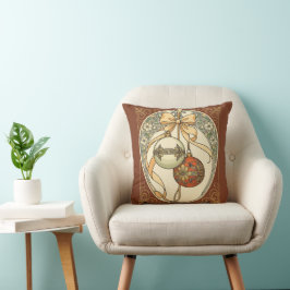 Juldekorationer Beige och Röd Art Nouveau Kudde