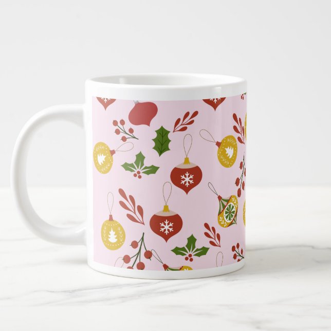 Juldekorationer Festiv Grönska Rosa Jumbo Mugg (Vänster)