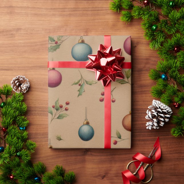 Juldekorationer med brunt omslagspapper presentpapper (Julgåva)