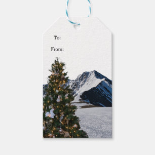 Juldekorationer med Träd och Berg Presentetikett