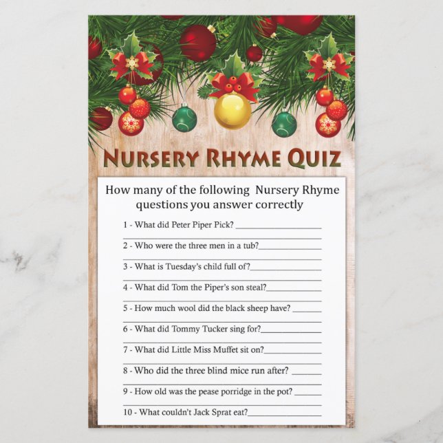 juldekorationer Nursery Rhyme Quiz-spel (Framsida)