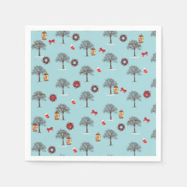 Juldekorationer och träd under snö pappersservett