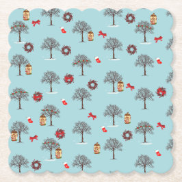 Juldekorationer och träd under snö underlägg papper