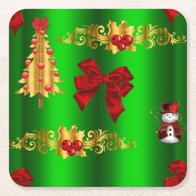 Juldekorationer på Grönt Underlägg Papper Kvadrat (Framsidan)