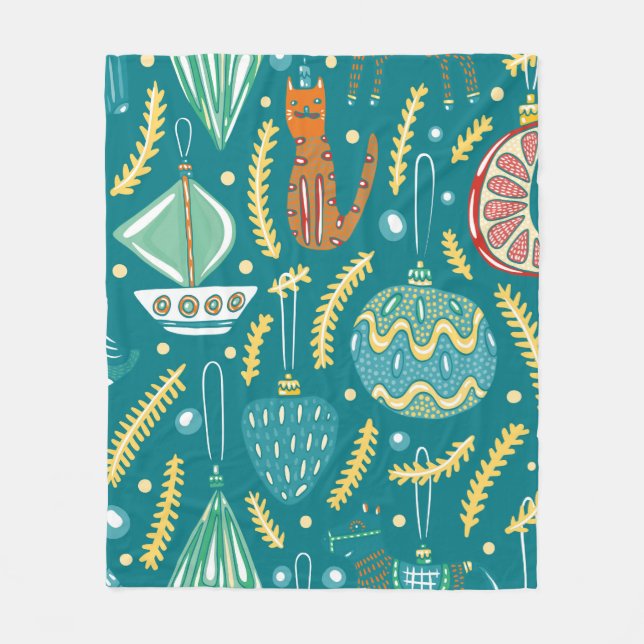 Juldekorationer sömlöst mönster. Bright kol Fleecefilt (Framsidan)