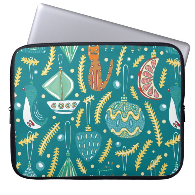Juldekorationer sömlöst mönster. Bright kol Laptop Fodral (Framsidan)