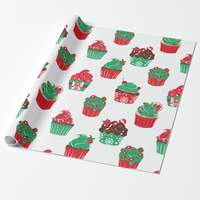 Juldekorerade muffinsar mönster presentpapper (Utrullad)