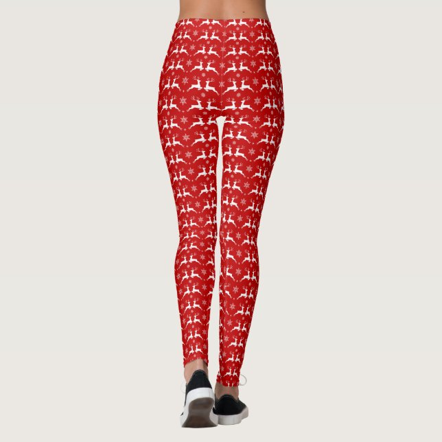 Juldeller och Snöflingor Red & White Mönster Leggings (Baksida)