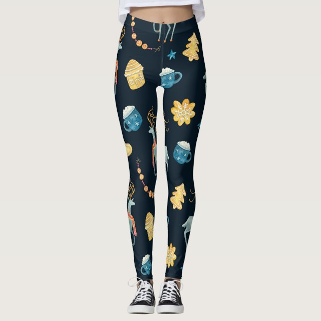 Juldepåer: Vattenfärg Sömlös Mönster Leggings (Framsida)