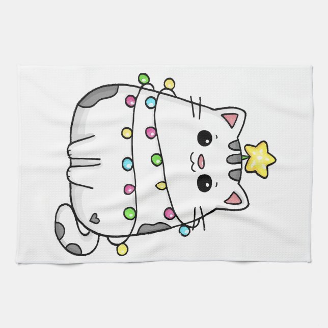 Juldesign för Cute Cat Kökshandduk (Horisontell)