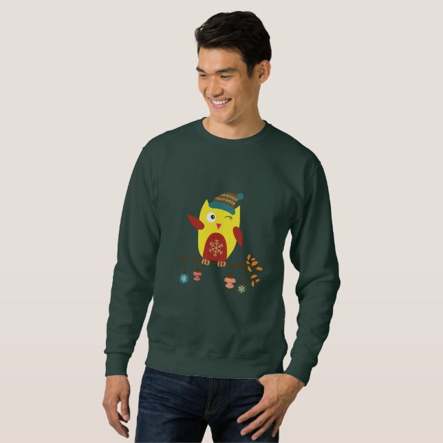 Juldesign för Cute Winter Uggla Lång Ärmad Tröja (Hel framsida)