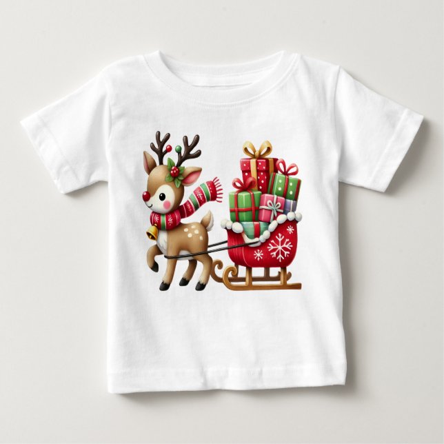 Juldesign för Rener och Sleigh T Shirt (Framsida)