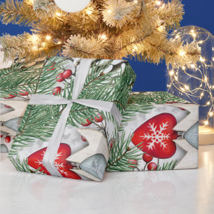 Juldesign med kottar och järnekbär presentpapper