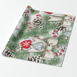Juldesign med kottar och järnekbär presentpapper