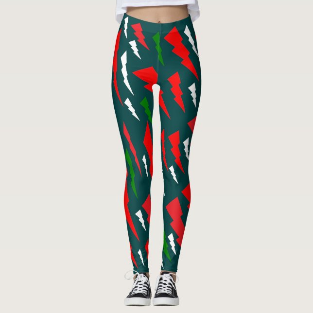 Juldesignen röd vit grönt roligt leggings (Framsida)