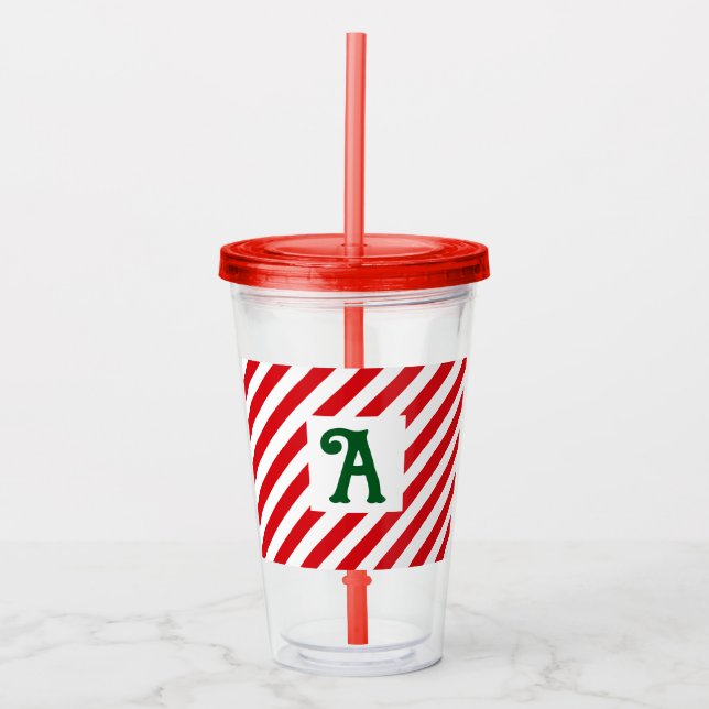 Juldiagonal Red and White Rand Initial Take Away Mugg (Framsida)