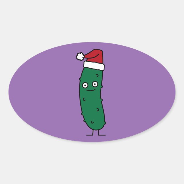 Juldill Pickle med jultomten Ovalt Klistermärke (Framsida)