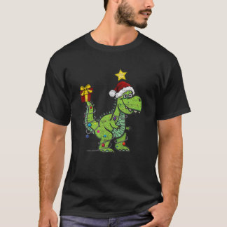 Juldinosaur med Ljus Funny Boys Kids Xma T Shirt