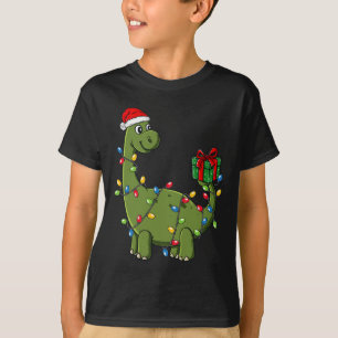 Juldinosaur med Ljus Roligt Boys Kids Julafton T Shirt