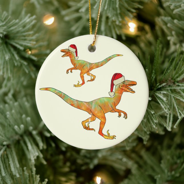 Juldinosaur Velociraptor Santa Julgransprydnad Keramik (Träd)