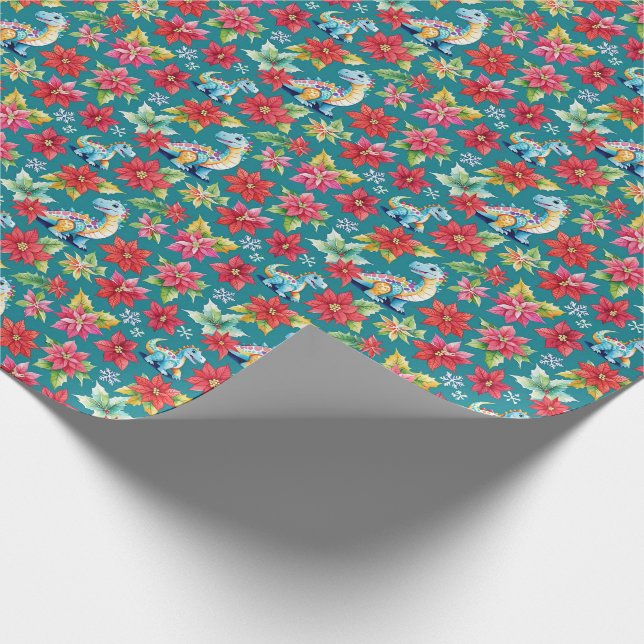 Juldinosaurier och Poinsettias Presentpapper (Hörn)