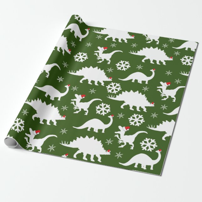 Juldinosaurier och Snöflingor Presentpapper (Utrullad)