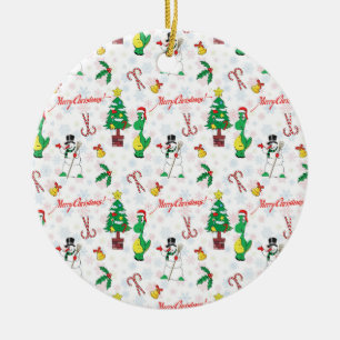 Juldinosaurier och snögubbe julgransprydnad keramik