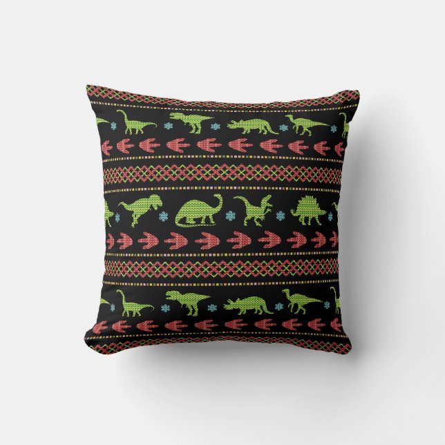 Juldinosaurier Sticka broderade Fair Isle Kudde (Framsida)