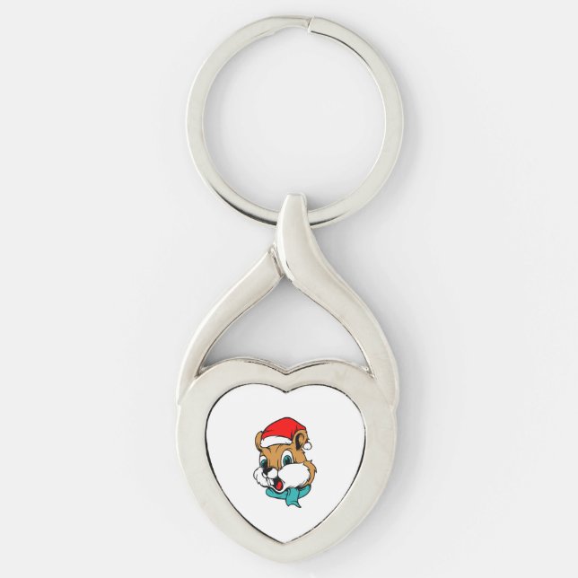 Juldjur Jul Chipmunk Santa Twisted Heart Silverfärgad Nyckelring (Framsidan)