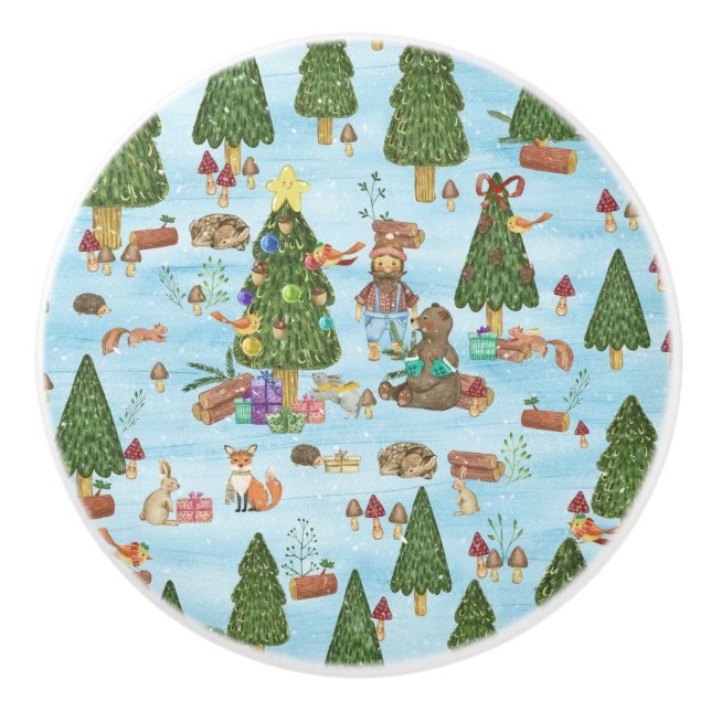 Juldjur och lumberjack i Winter Forest Knopp (Framsidan)