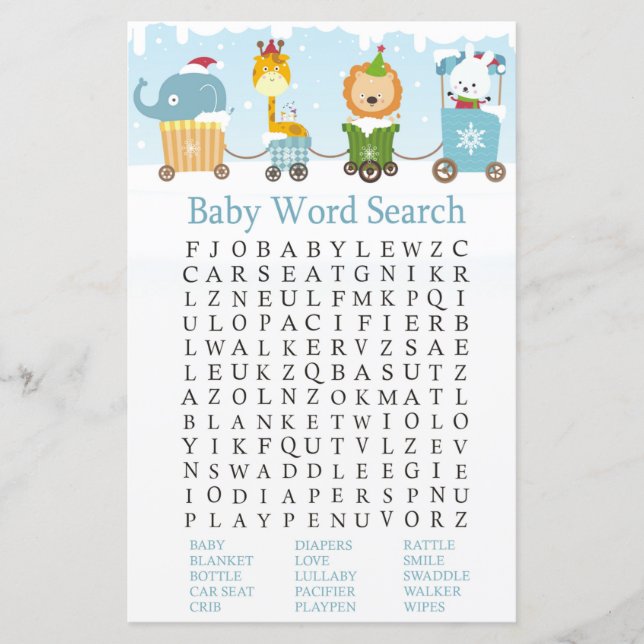 Juldjur tåg Baby Shower Ord Search (Framsida)