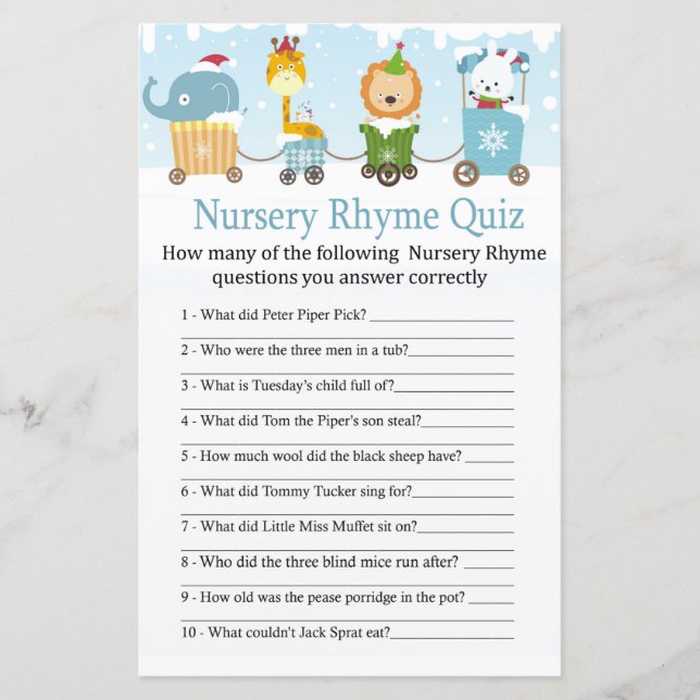 Juldjur tåg Nursery Rhyme Quiz-vilt (Framsida)