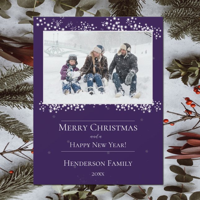 Juldkkort med lila julstjärnor för foton julkort (Purple Christmas Stars Holiday Photo Card)