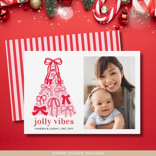 Juldkort med modern tall med rosa slingor foto julkort (Holiday card shown in 5 x 7 inches, personalize and choose paper, corner style or digital invitation)