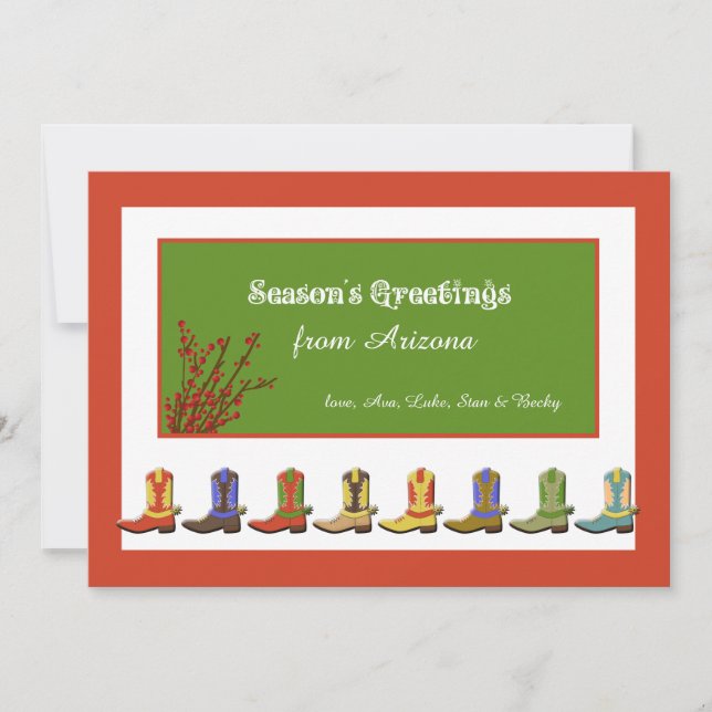Juldkort med stövlar i en rad julkort (Framsida)
